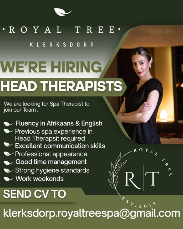 Head Therapist Vacancy – Royal Tree Spa Klerksdorp