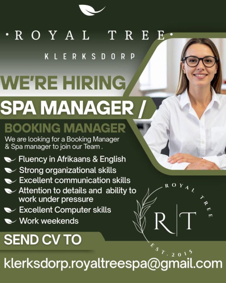 Spa Manager / Booking Manager Vacancy – Royal Tree Klerksdorp