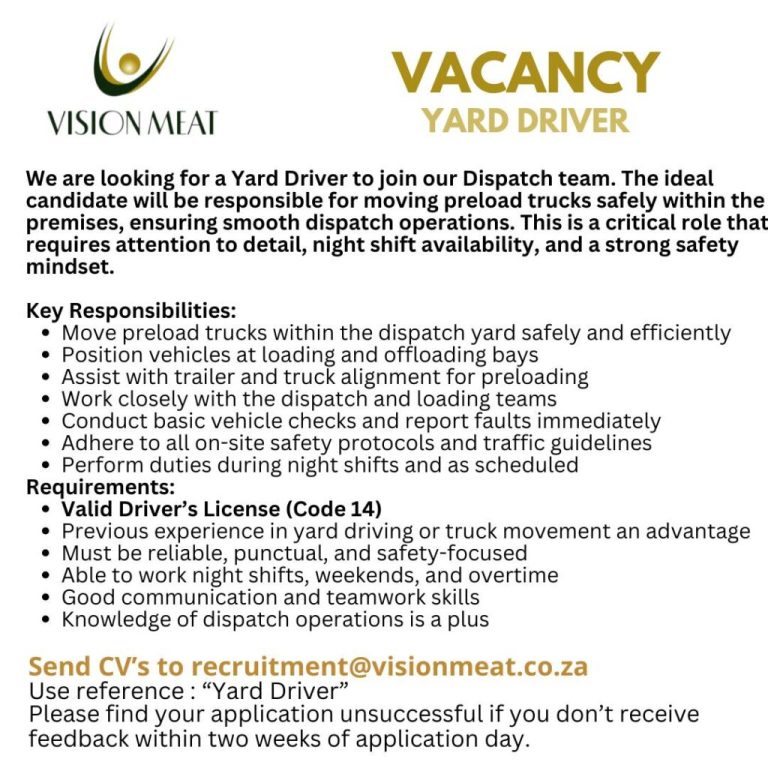 Yard Driver Vacancy – Vision Meat